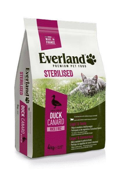 Croquettes Everland Premium pour chats adultes stérilisés, saveur canard